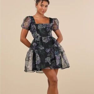 Lulu's Black and Purple Floral Mini Dress